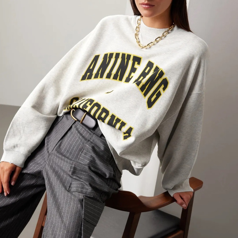 New Anine Bing Jaci Crewneck Sweatshirt in Heather Grey Size XS Oversized - Picture 8 of 11